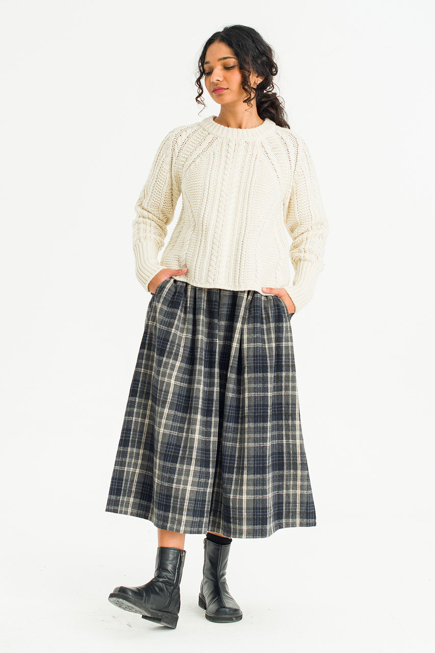 Mere Check Long Skirt, Black