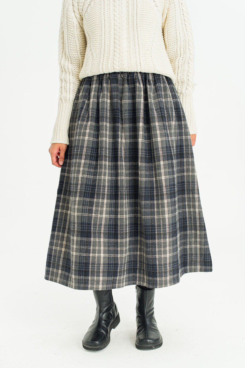 Mere Check Long Skirt, Black