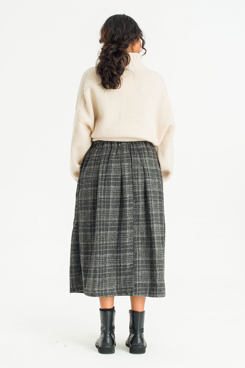 Mere Check Long Skirt, Grey