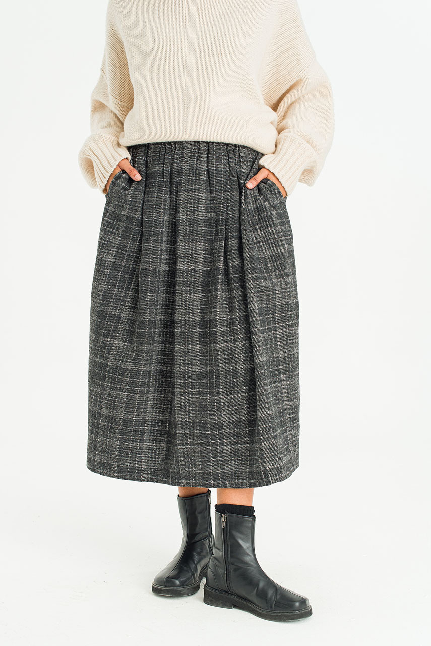 Mere Check Long Skirt, Grey