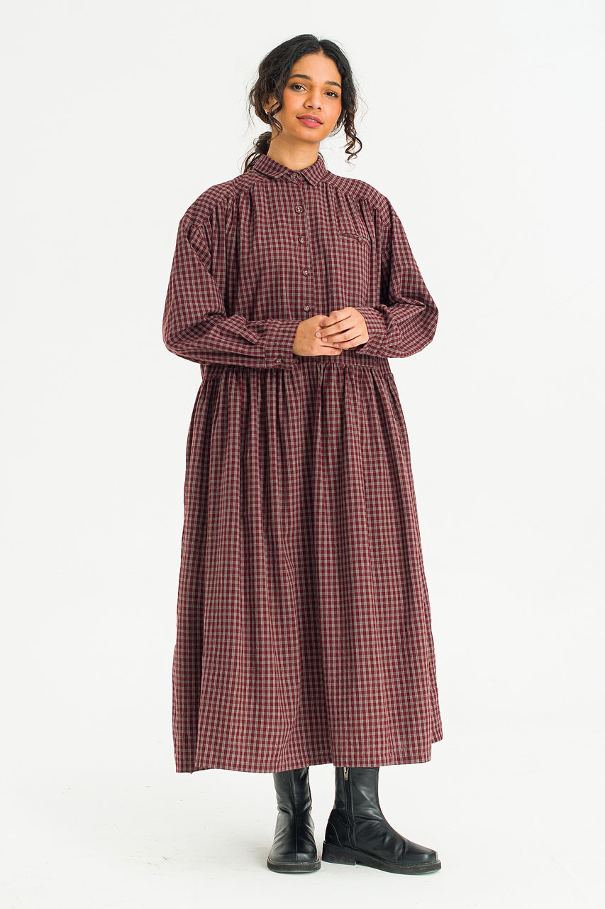 Harbor Check Shirt Dress, Burgundy