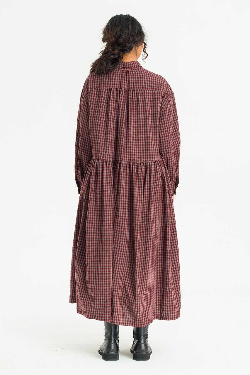 Harbor Check Shirt Dress, Burgundy