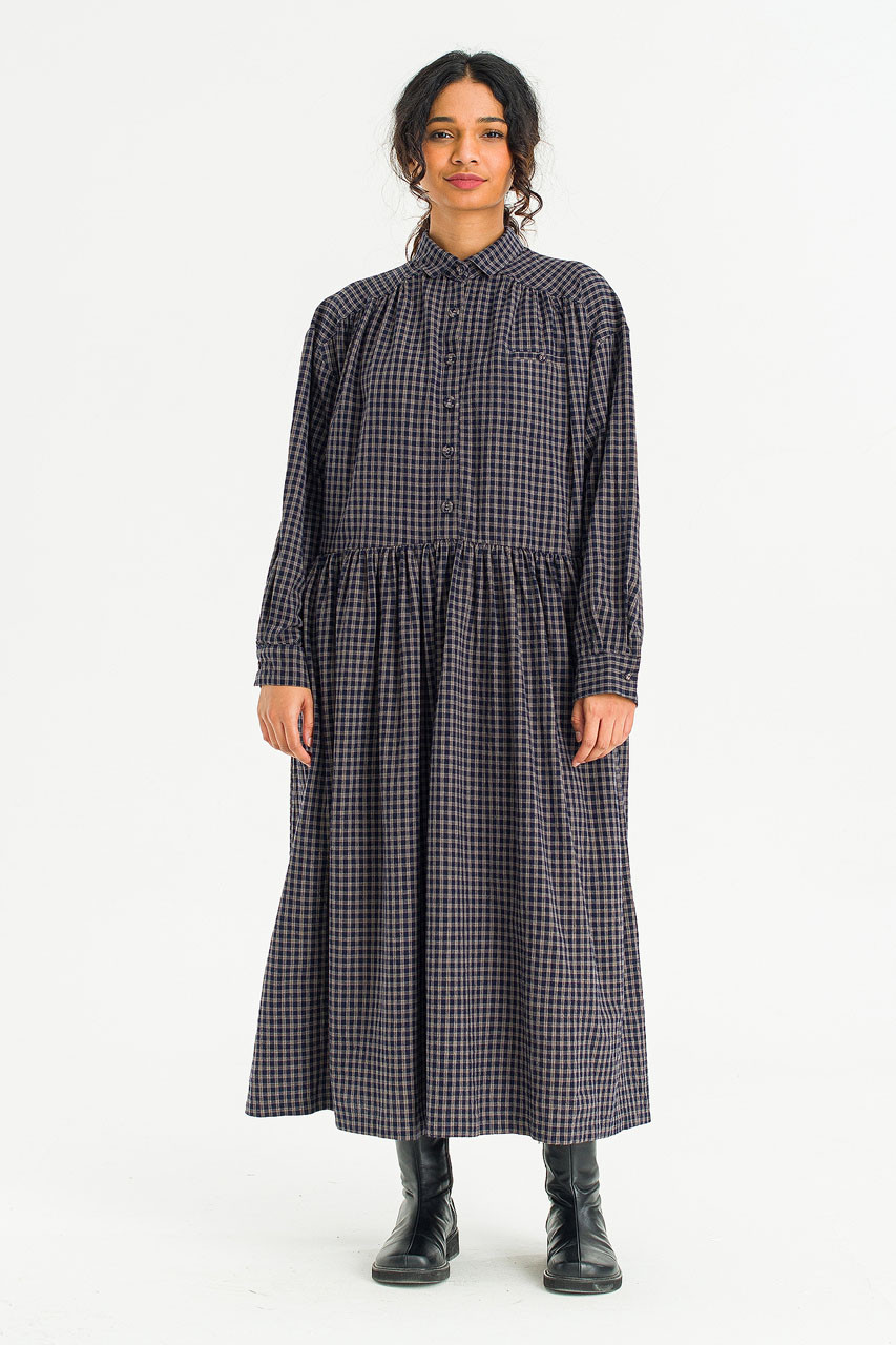 Harbor Check Shirt Dress, Navy