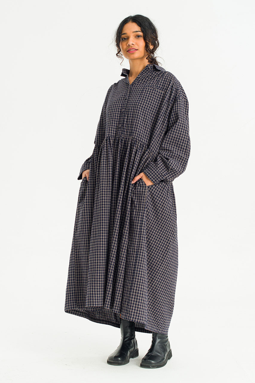 Harbor Check Shirt Dress, Navy