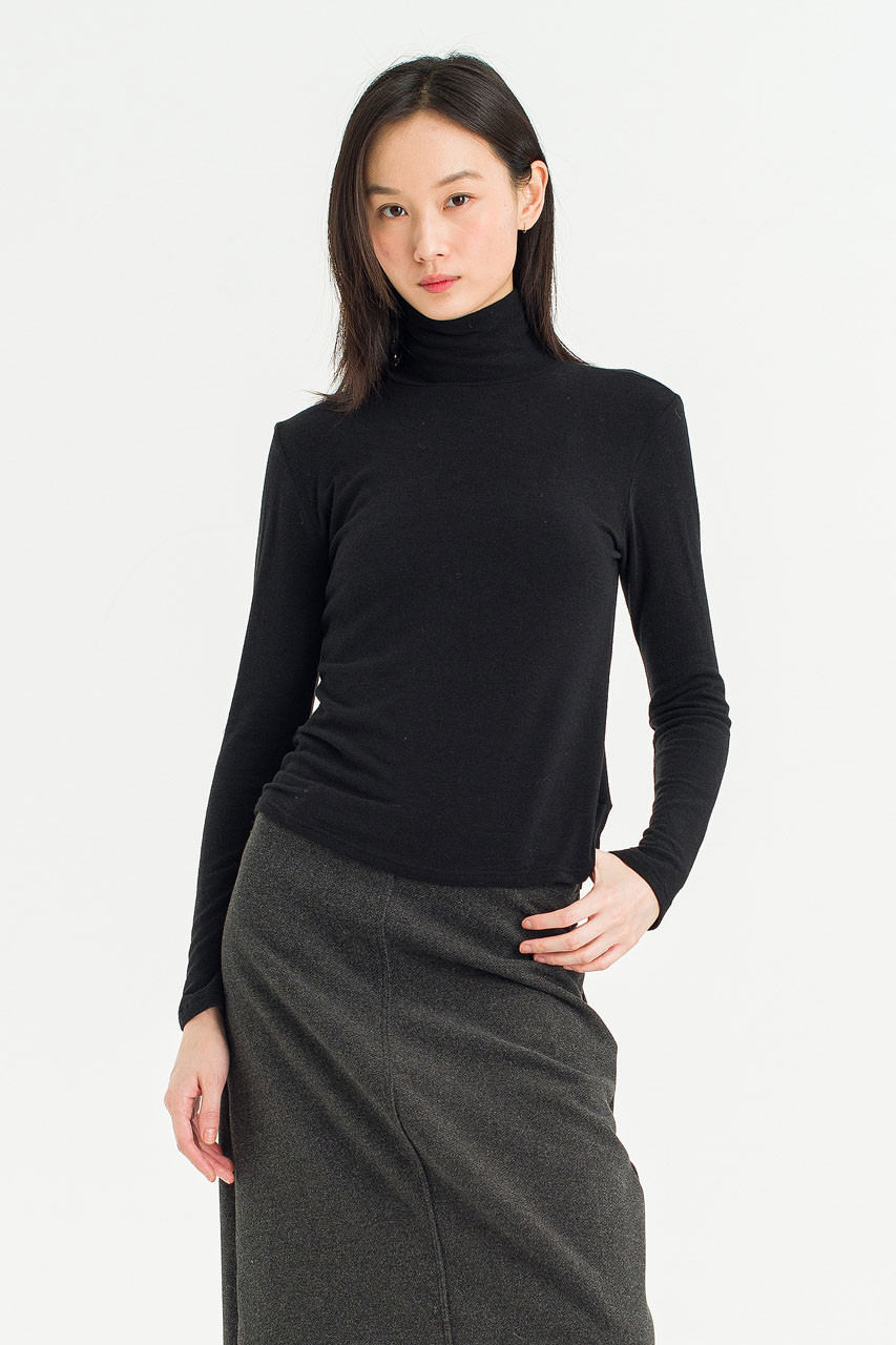 Soft Mock Neck Tee, Black