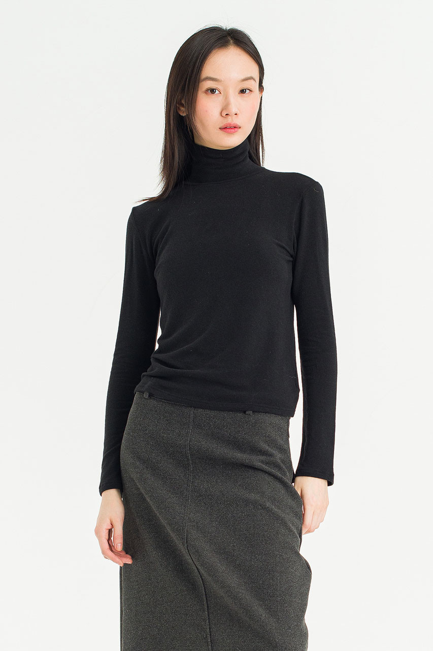 Soft Mock Neck Tee, Black