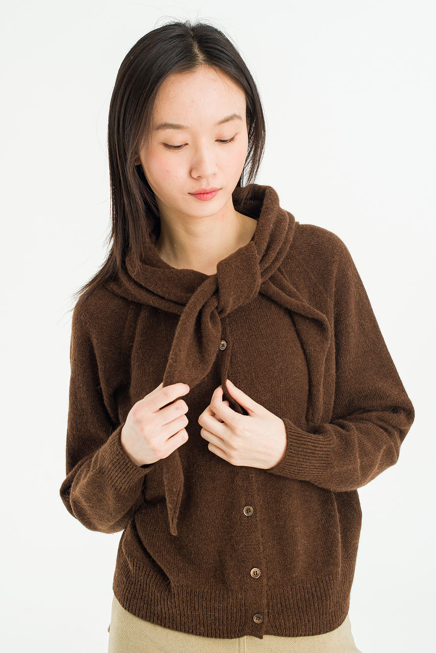 Rove Simple Cardigan & Scarf Set, Brown