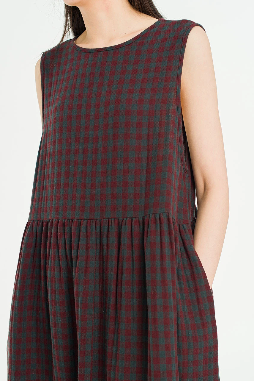 Tasha Check Relax Pinafore Dress, Wine