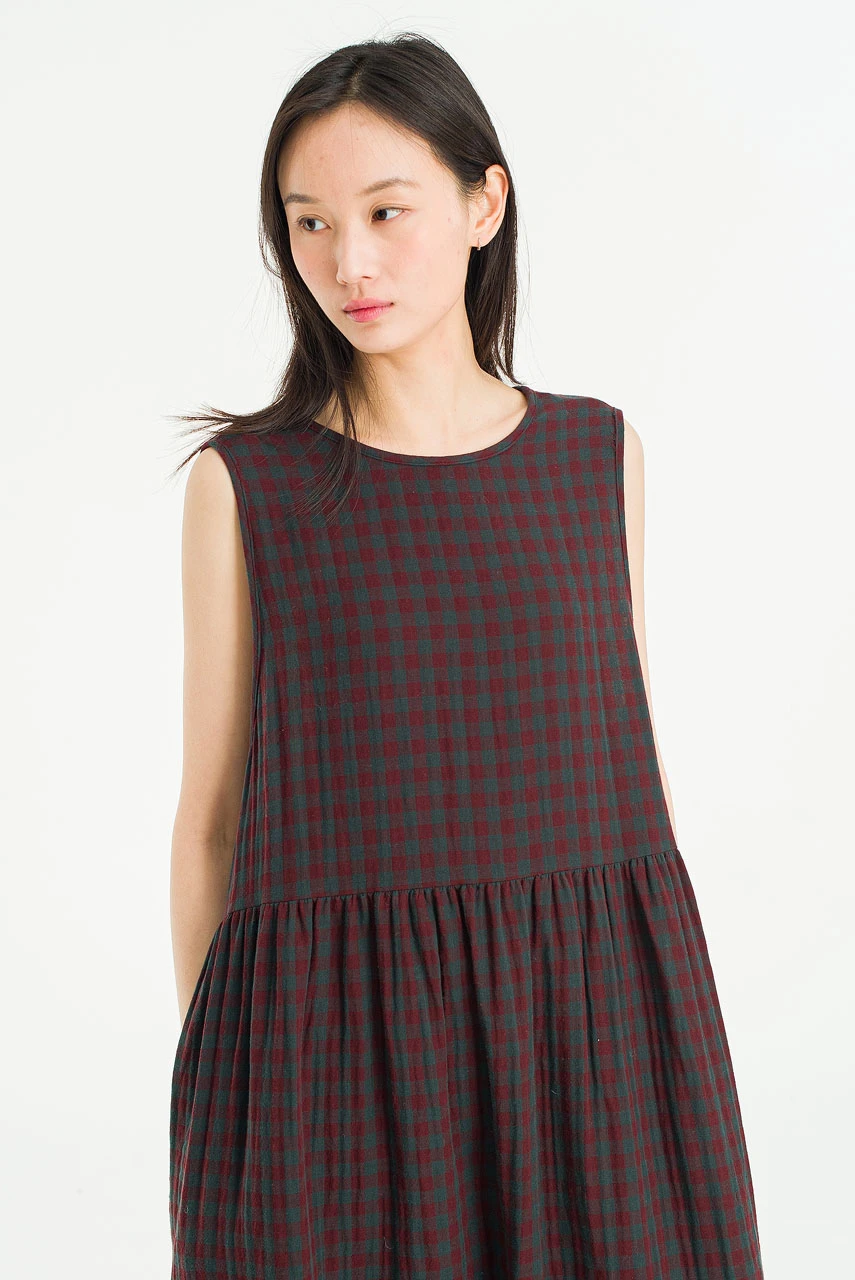 Tasha Check Relax Pinafore Dress, Wine
