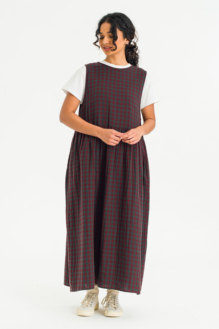 Tasha Check Relax Pinafore Dress, Wine