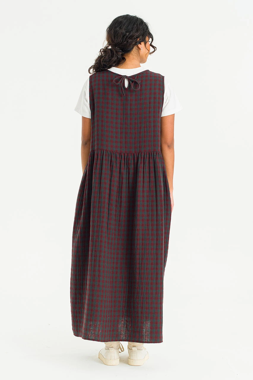 Tasha Check Relax Pinafore Dress, Wine