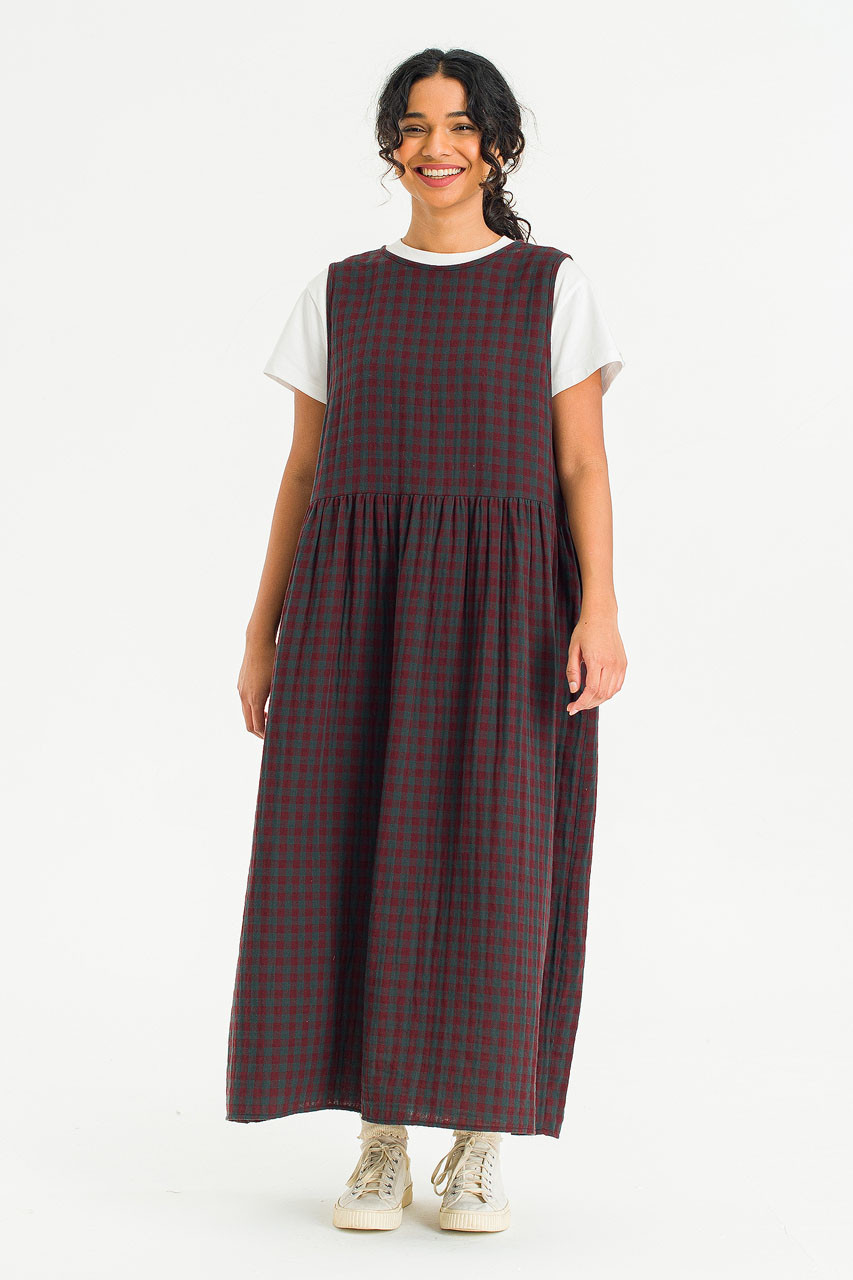 Tasha Check Relax Pinafore Dress, Wine