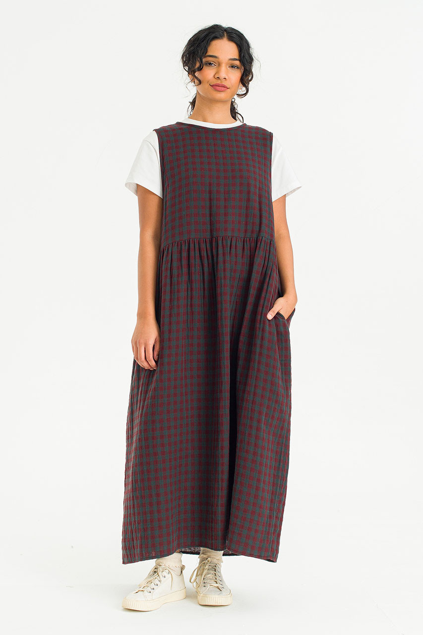 Tasha Check Relax Pinafore Dress, Wine