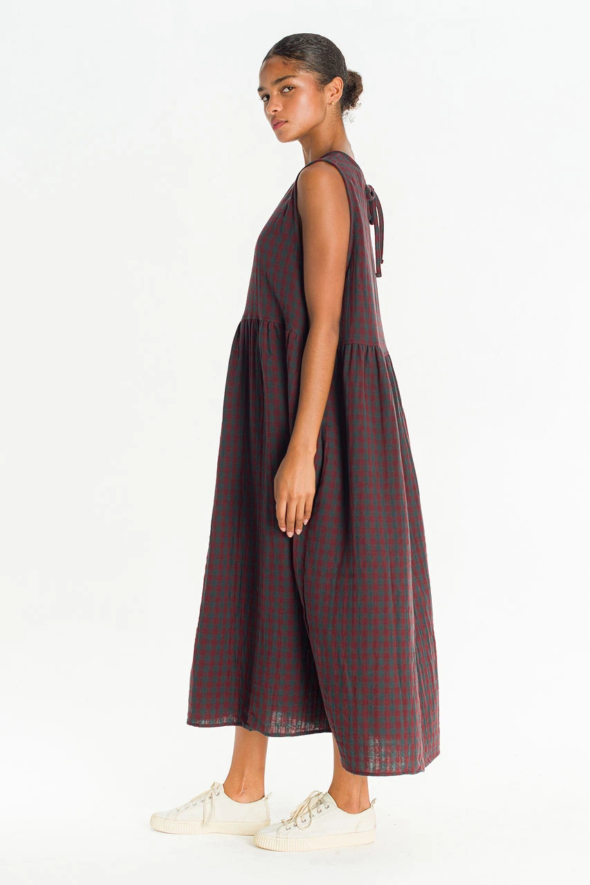 Tasha Check Relax Pinafore Dress, Wine