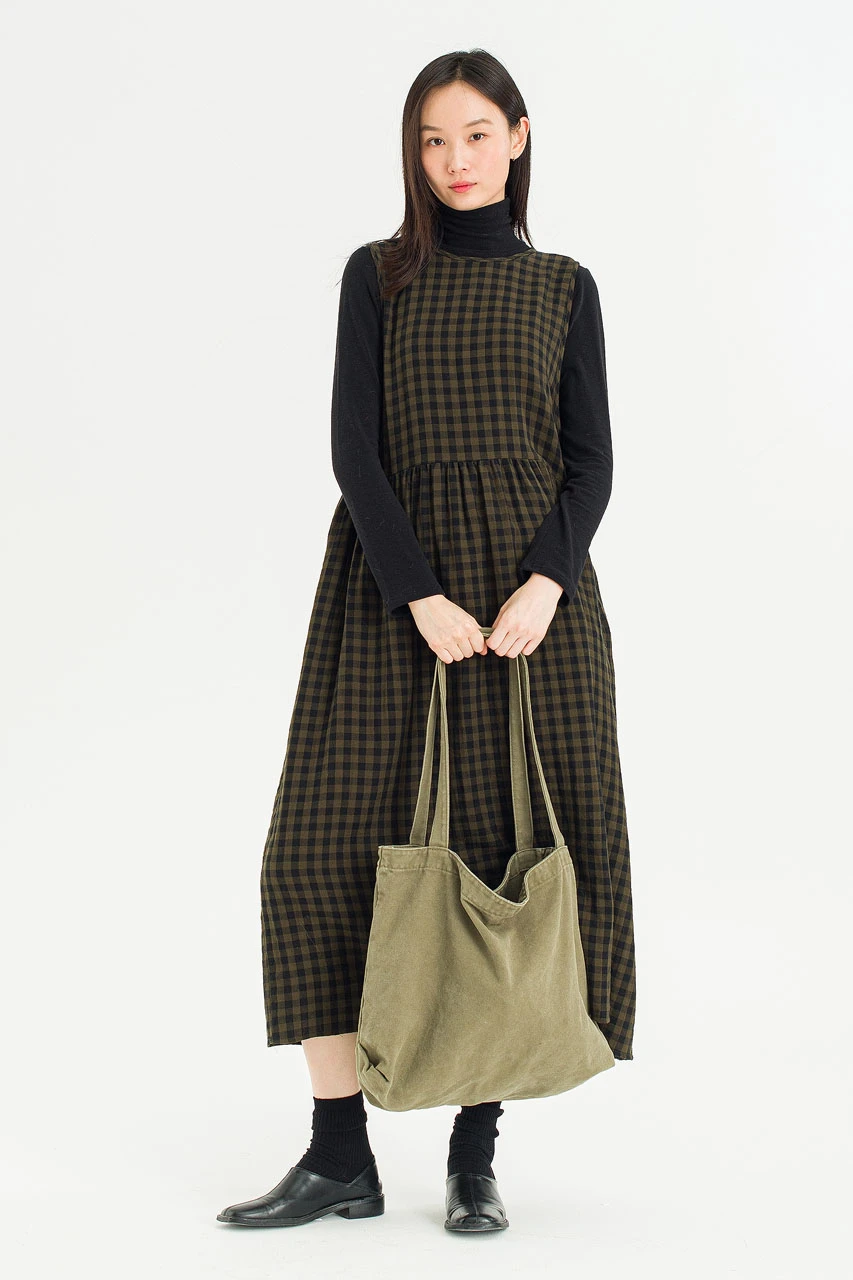 Tasha Check Relax Pinafore Dress, Khaki