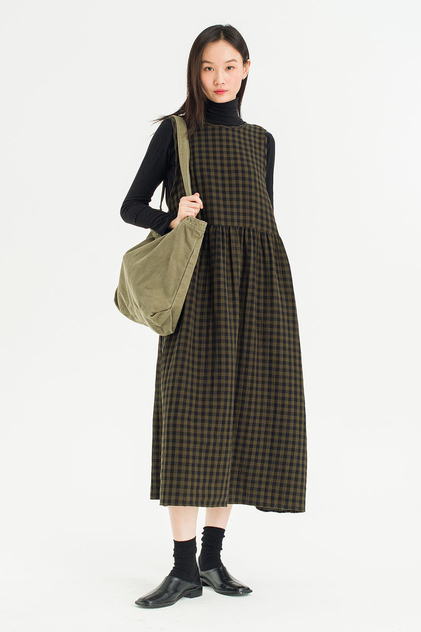 Tasha Check Relax Pinafore Dress, Khaki