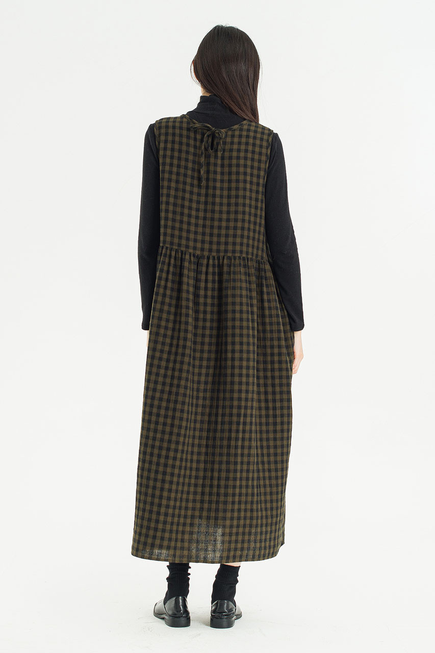Tasha Check Relax Pinafore Dress, Khaki