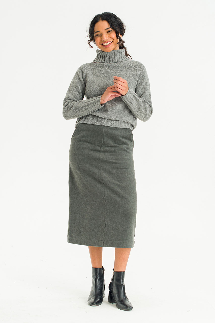 Sage Cotton Mid Length Skirt, Charcoal