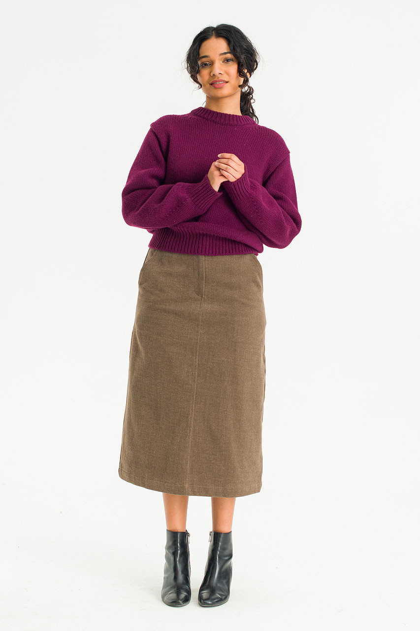Sage Cotton Mid Length Skirt, Beige