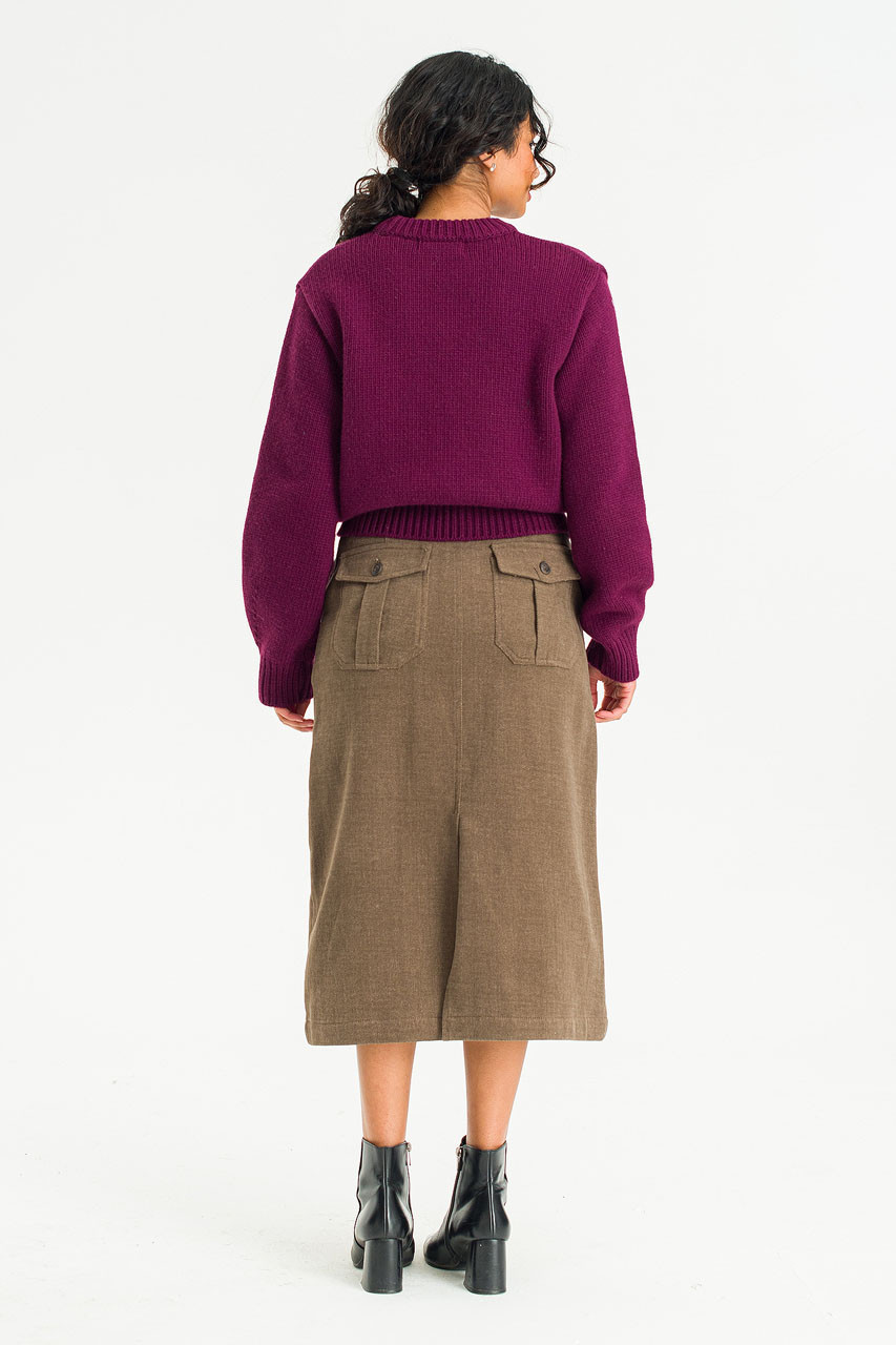 Sage Cotton Mid Length Skirt, Beige