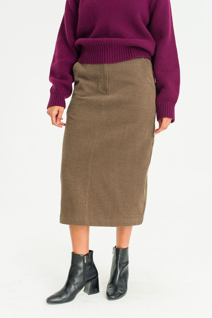 Sage Cotton Mid Length Skirt, Beige
