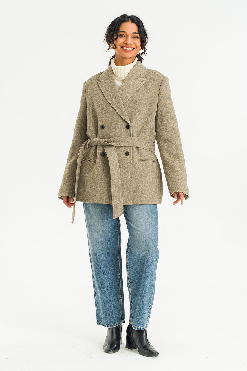 Silent Double Wool Blend Jacket, Beige