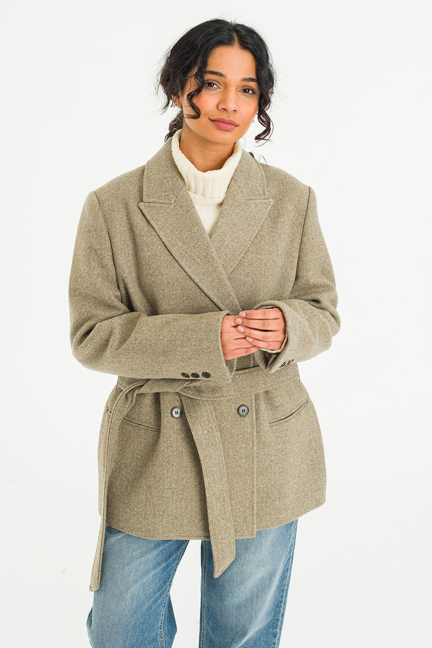 Silent Double Wool Blend Jacket, Beige