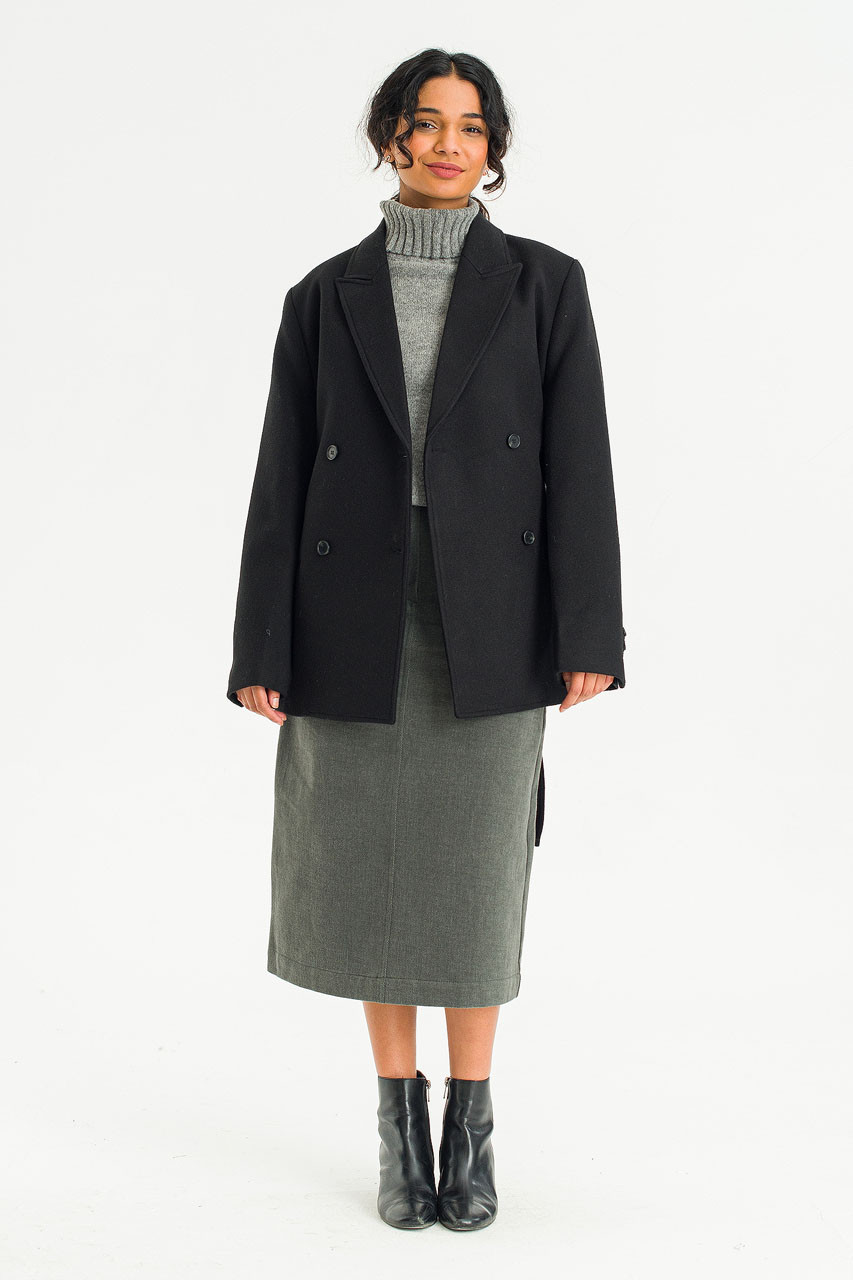 Silent Double Wool Blend Jacket, Black