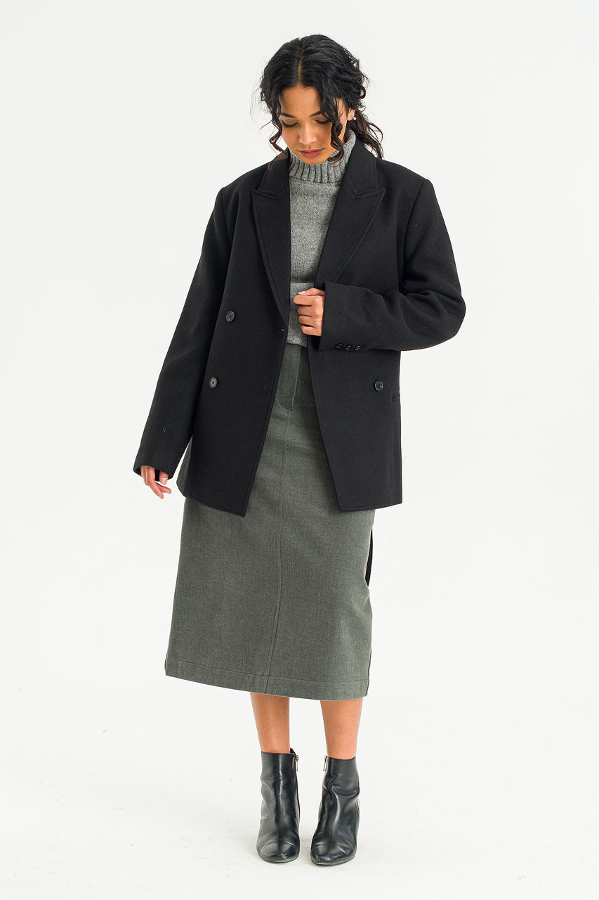Silent Double Wool Blend Jacket, Black