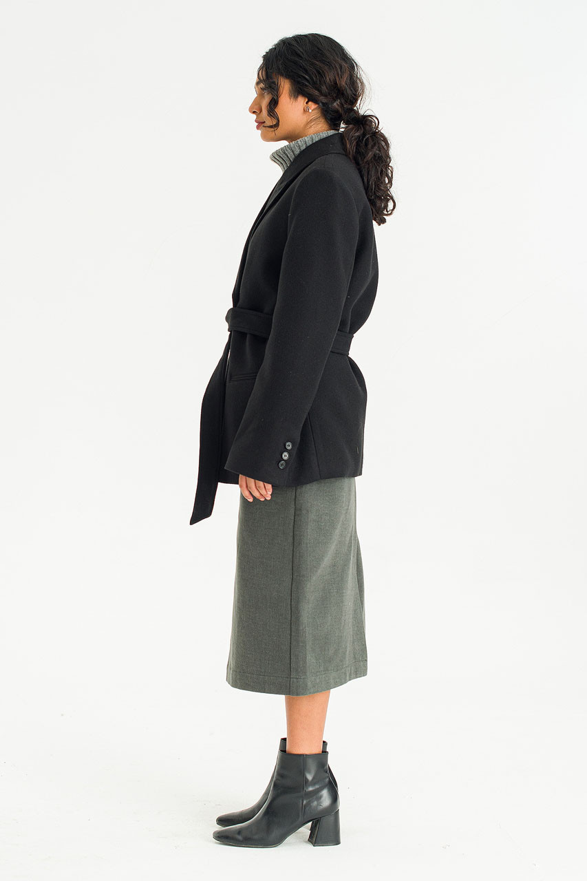 Silent Double Wool Blend Jacket, Black