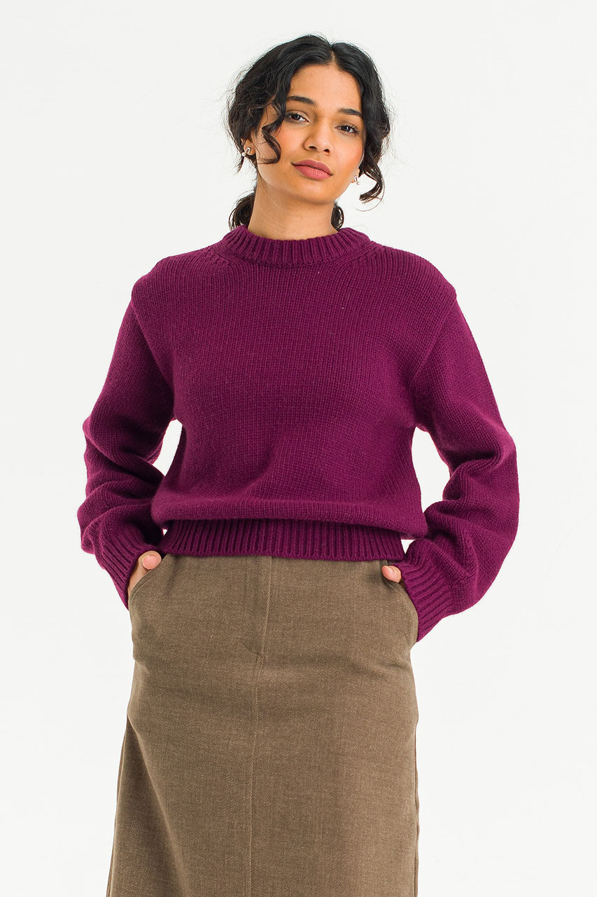 Serif Crew Neck Jumper, Burgundy