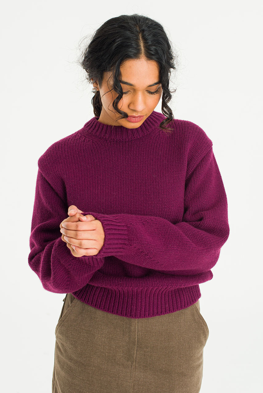 Serif Crew Neck Jumper, Burgundy