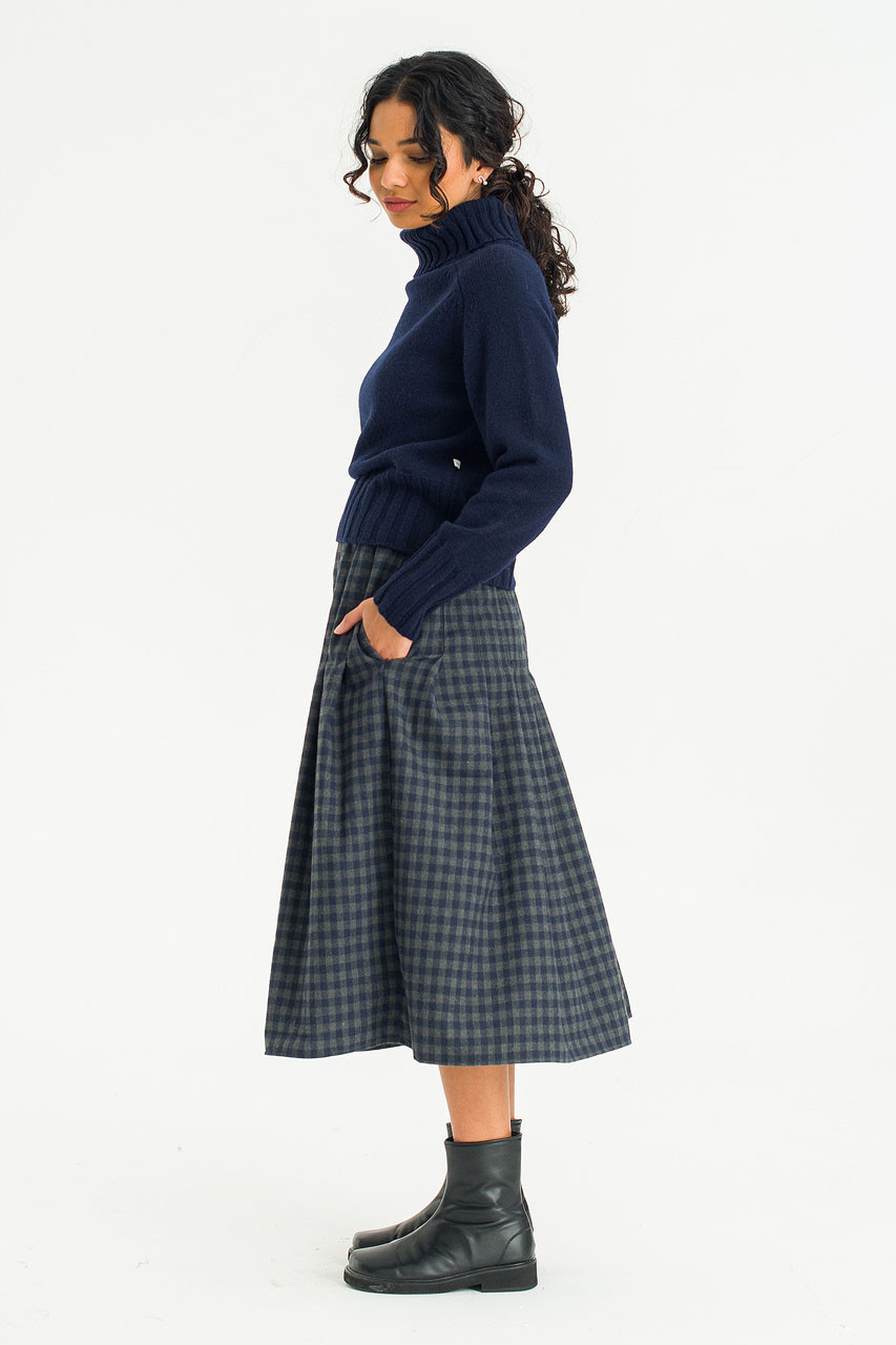 Via Check Skirt, Navy