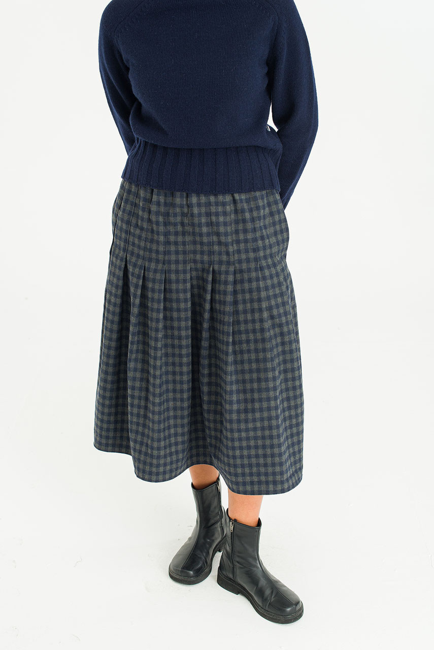 Via Check Skirt, Navy
