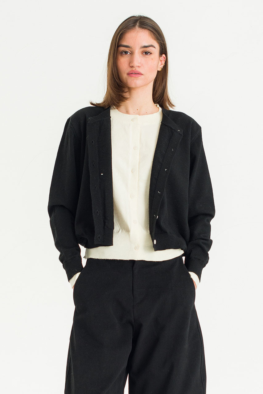 Serif Layered Cardigan, Black