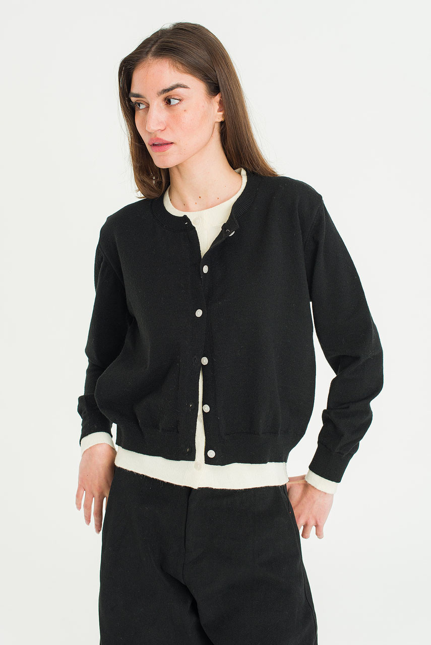 Serif Layered Cardigan, Black