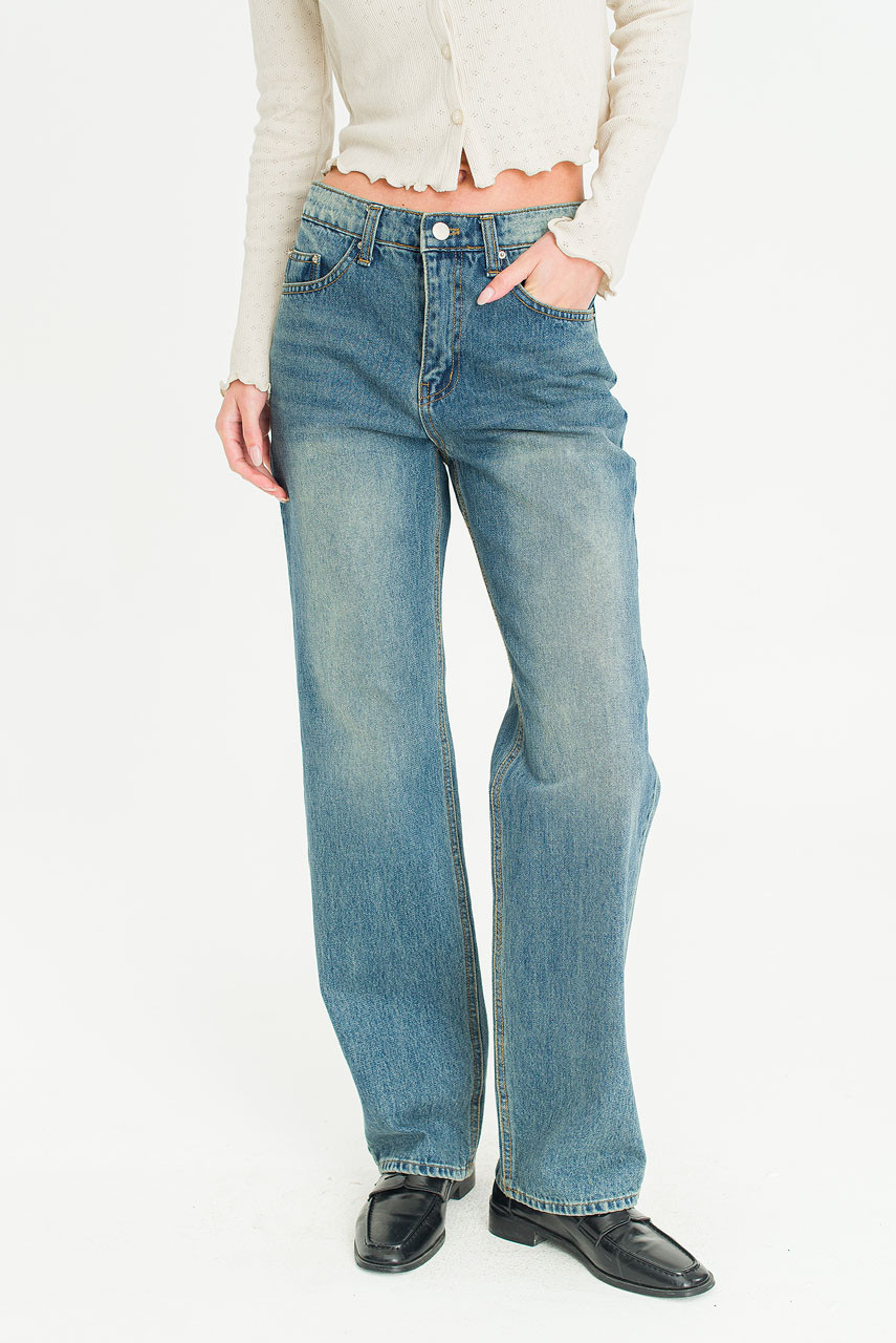 Vale Loose Straight Denim Jean, Mid Blue