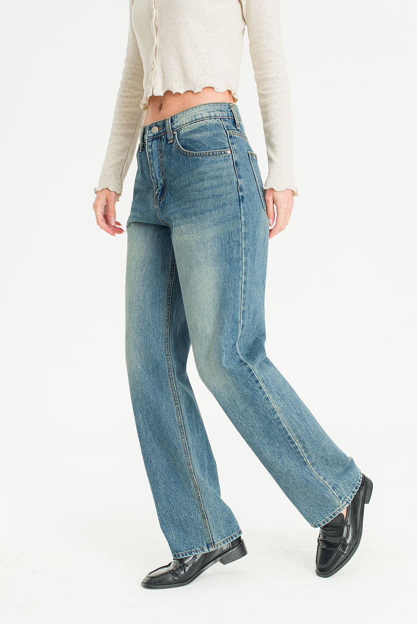 Vale Loose Straight Denim Jean, Mid Blue