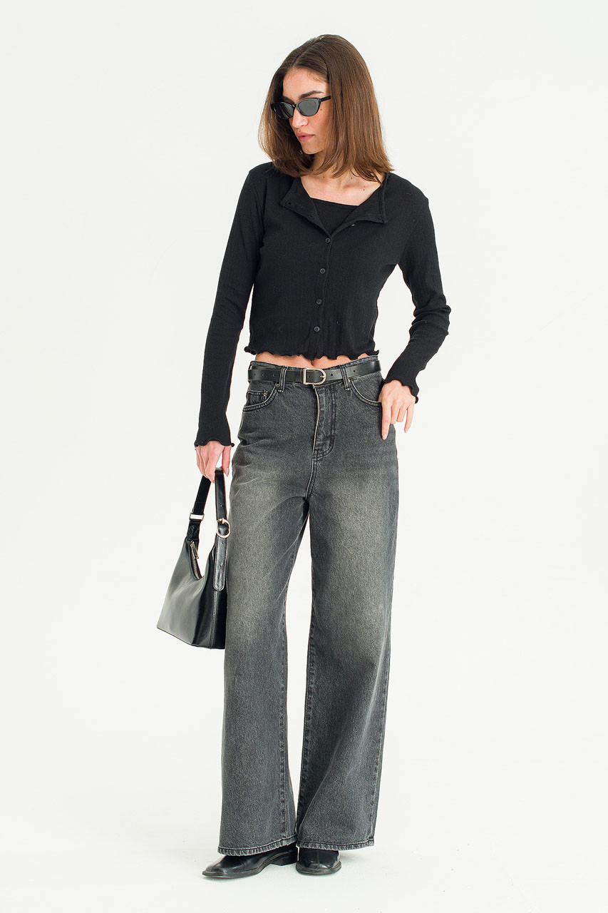 Vale Loose Wide Denim Jean, Charcoal