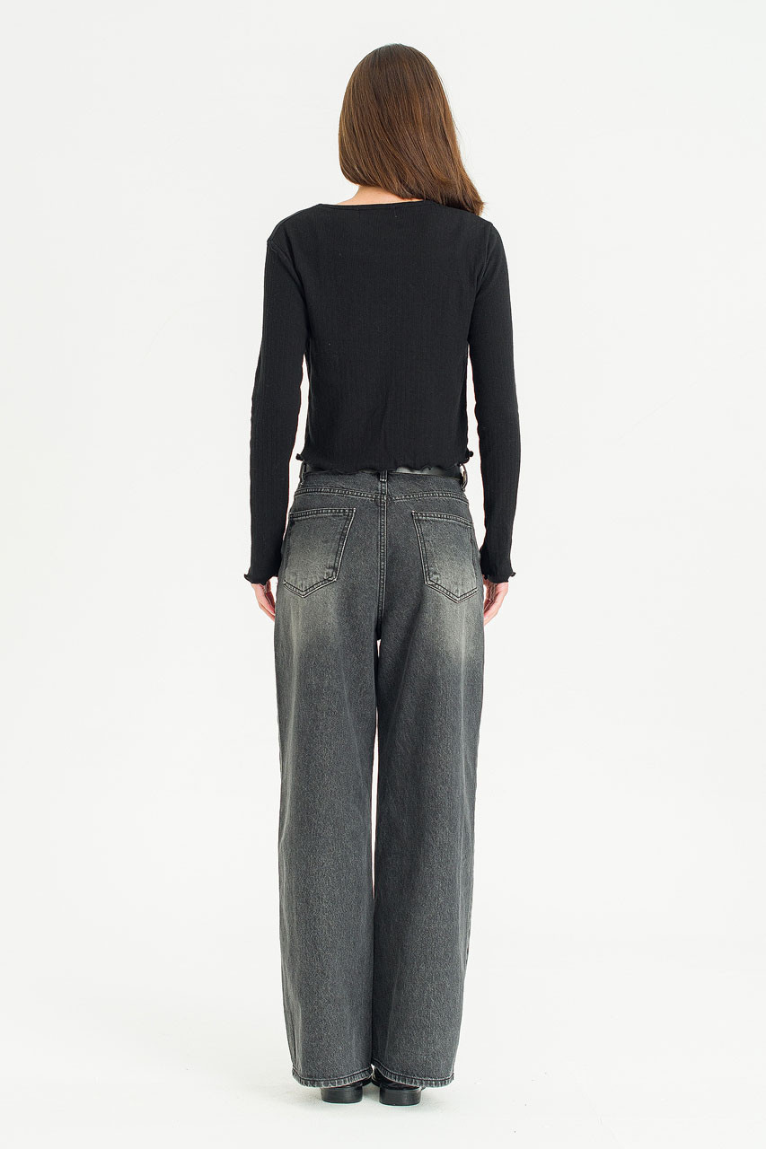 Vale Loose Wide Denim Jean, Charcoal