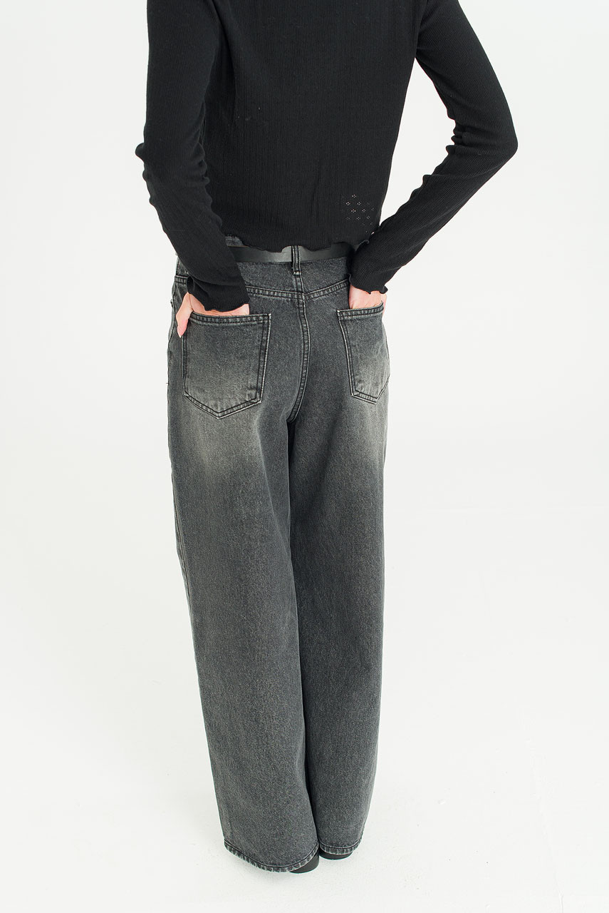 Vale Loose Wide Denim Jean, Charcoal
