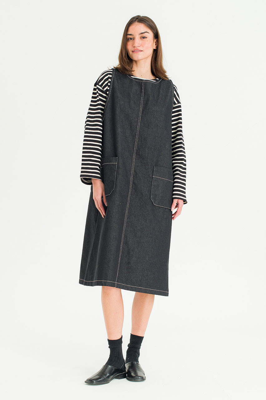 Minato Denim Pinafore Dress, Black