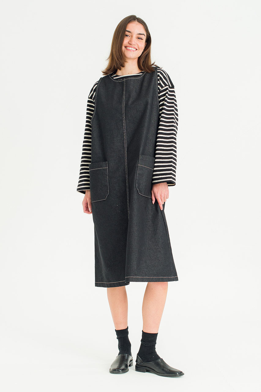 Minato Denim Pinafore Dress, Black