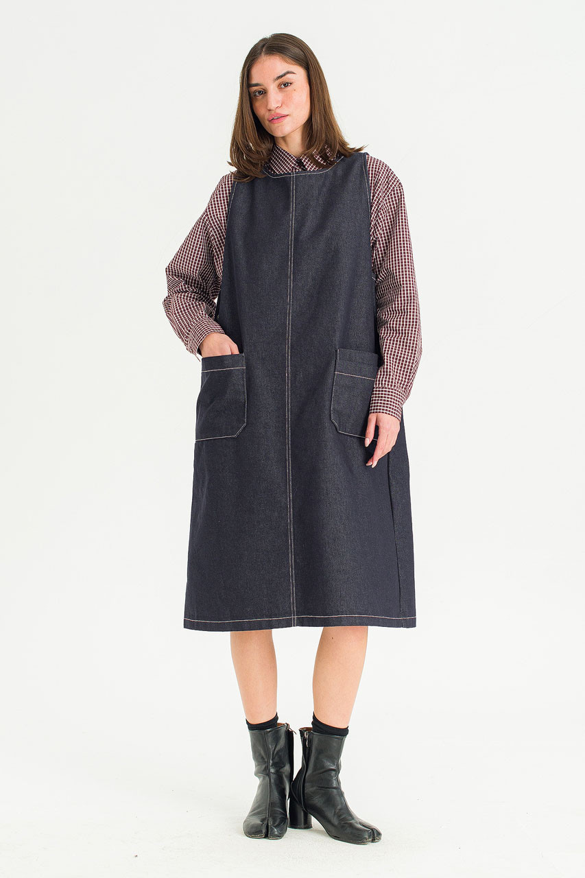 Minato Denim Pinafore Dress, Dark Blue