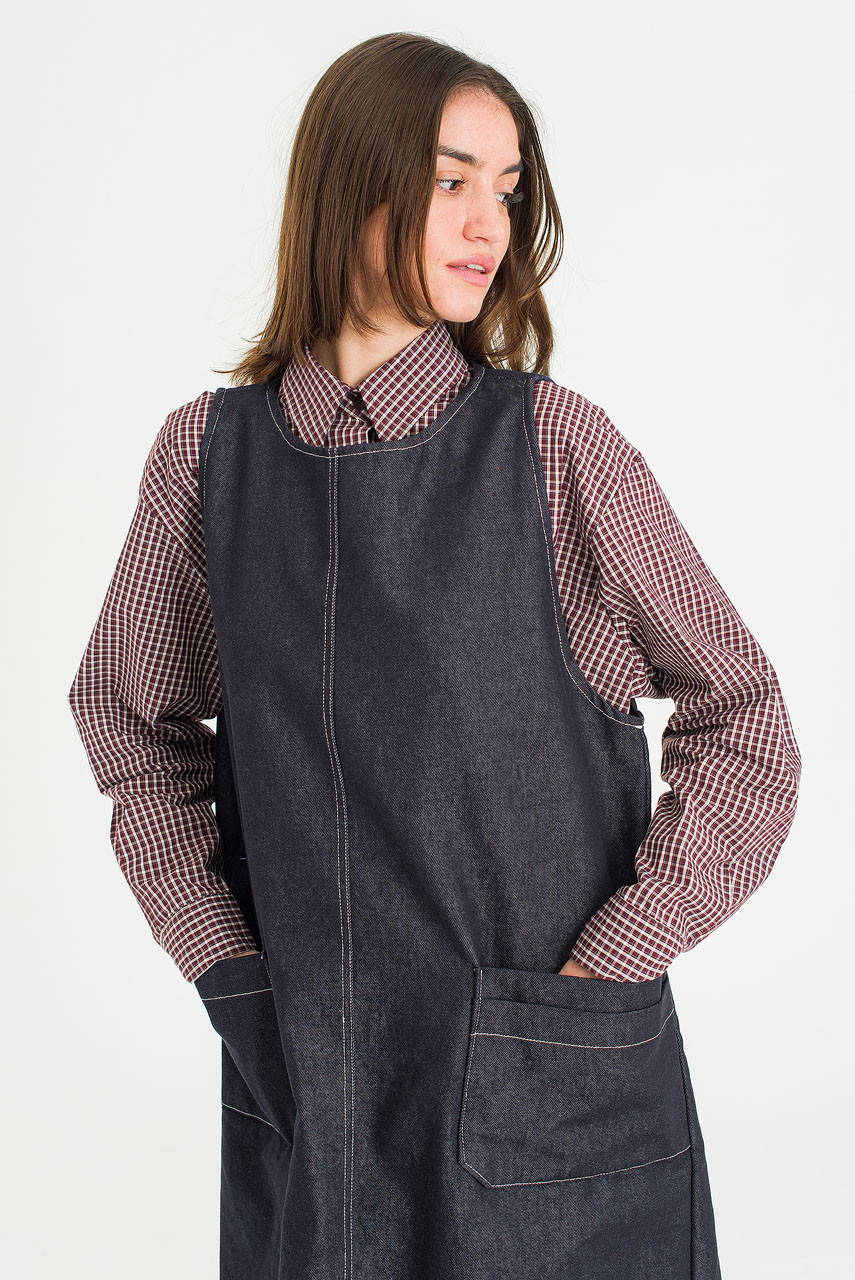 Minato Denim Pinafore Dress, Dark Blue
