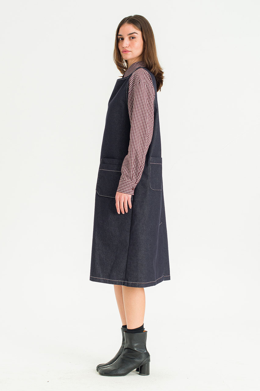 Minato Denim Pinafore Dress, Dark Blue