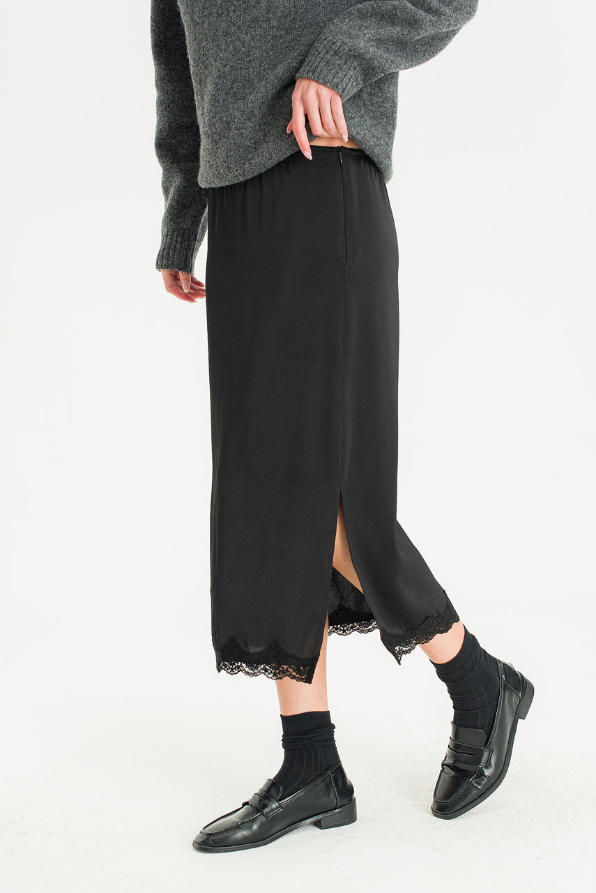 Mid Length Lace Skirt, Black