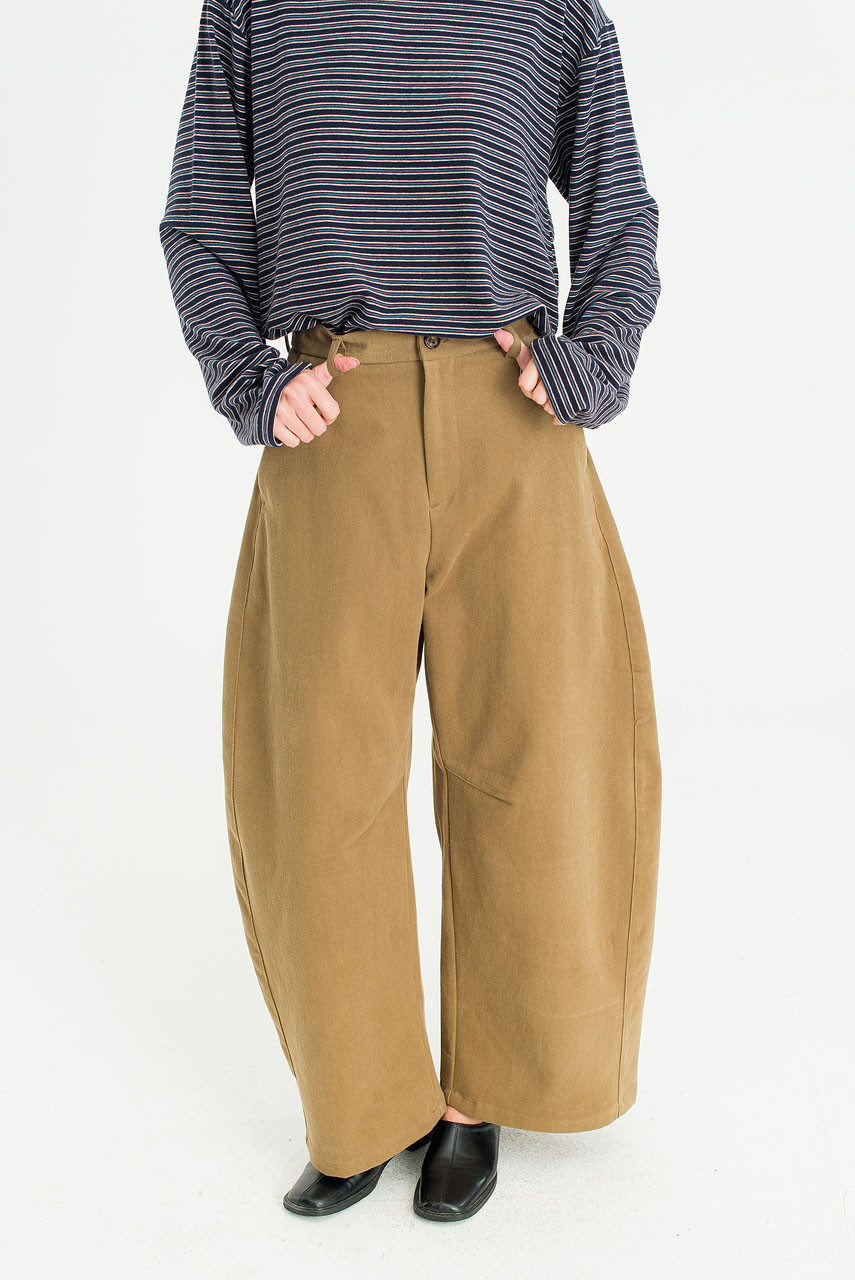 Unisex Curved Velvet Cotton Pants, Dark Beige