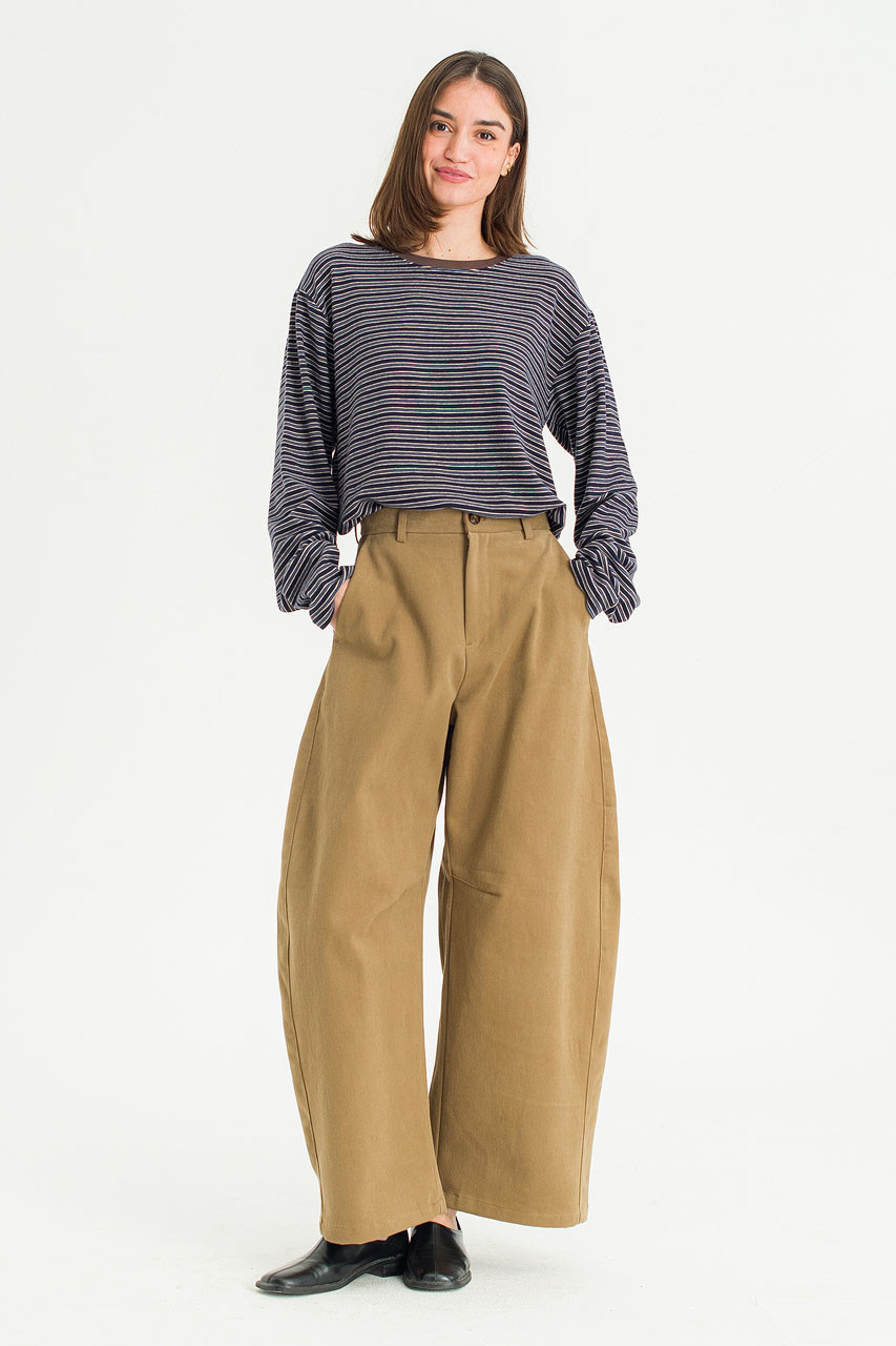 Unisex Curved Velvet Cotton Pants, Dark Beige