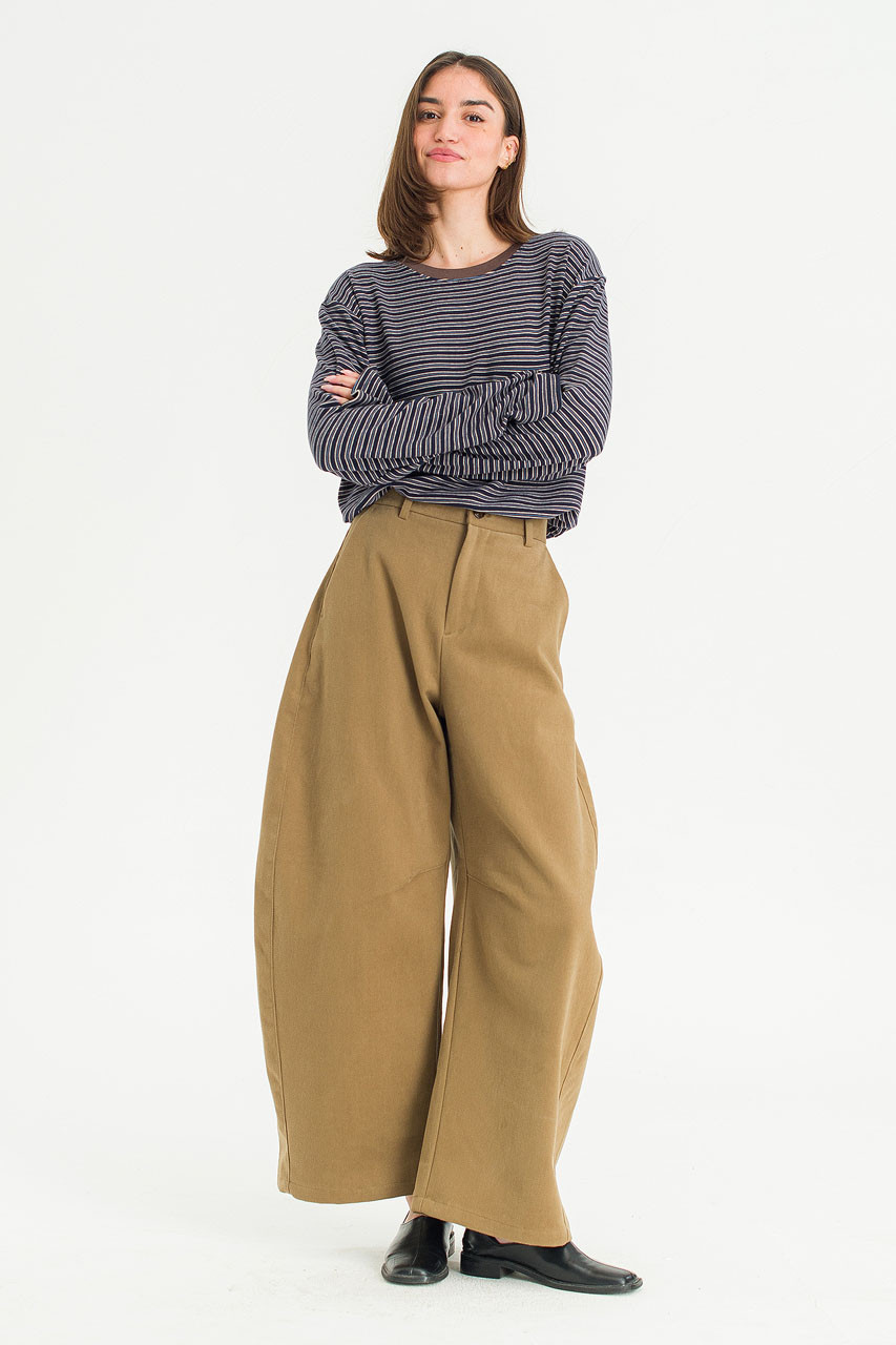 Unisex Curved Velvet Cotton Pants, Dark Beige